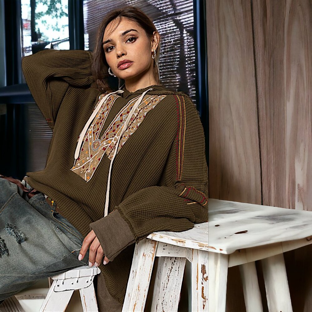 42766 POL Embroidered Thermal Knit Hoodie
